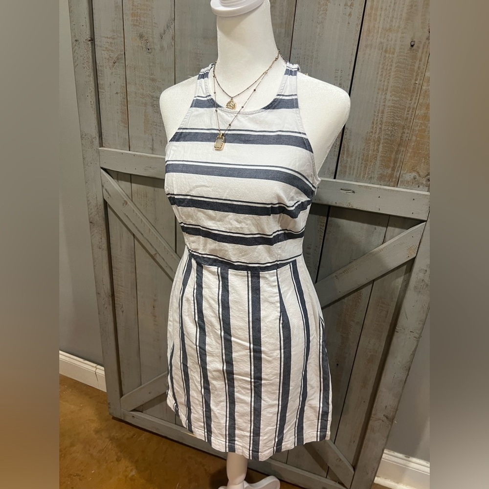 Old Navy Navy/White Striped Linen Dress Size XS